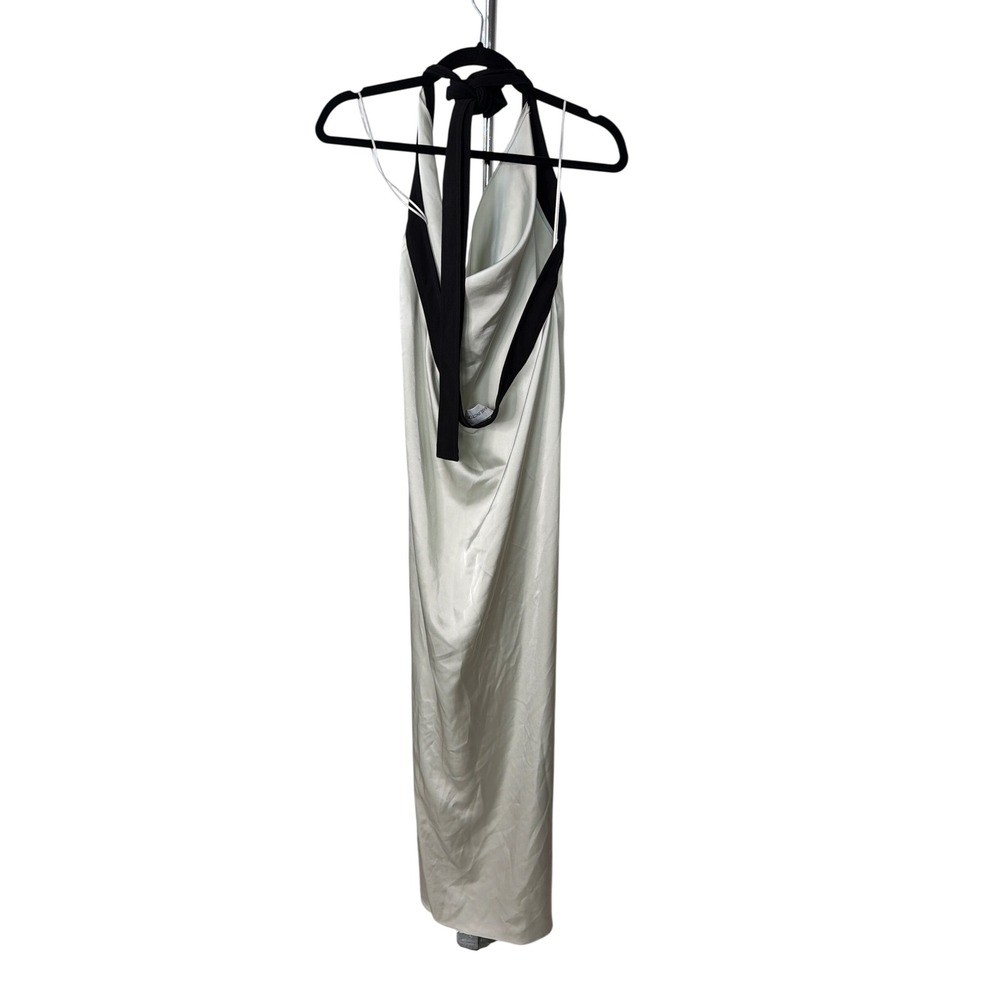 16Arlington Fiama Gown Mint Black Halter Cowl Neck Satin Wrap Maxi Dress UK 16 - Picture 4 of 7